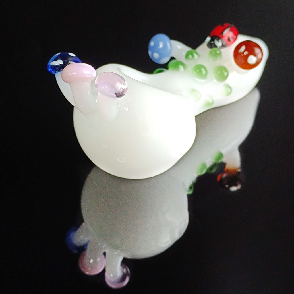 White Ladybug and Mushroom Glass Pipe
