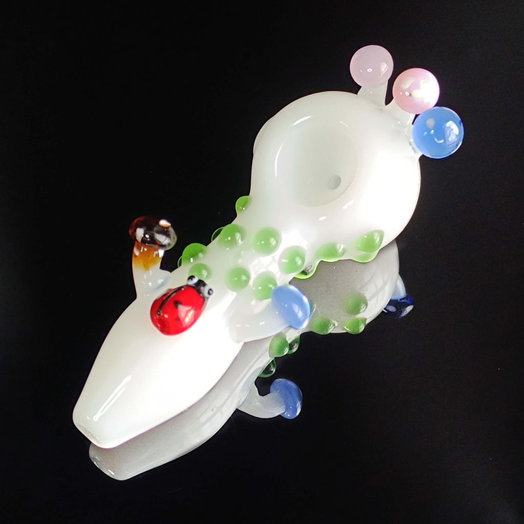 White Ladybug and Mushroom Glass Pipe