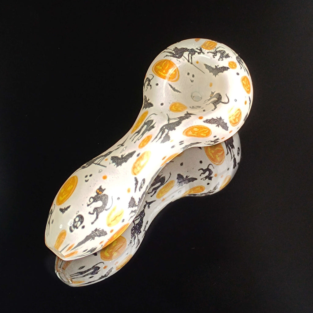 Pumpkin, bat, and black cat Glass Pipe