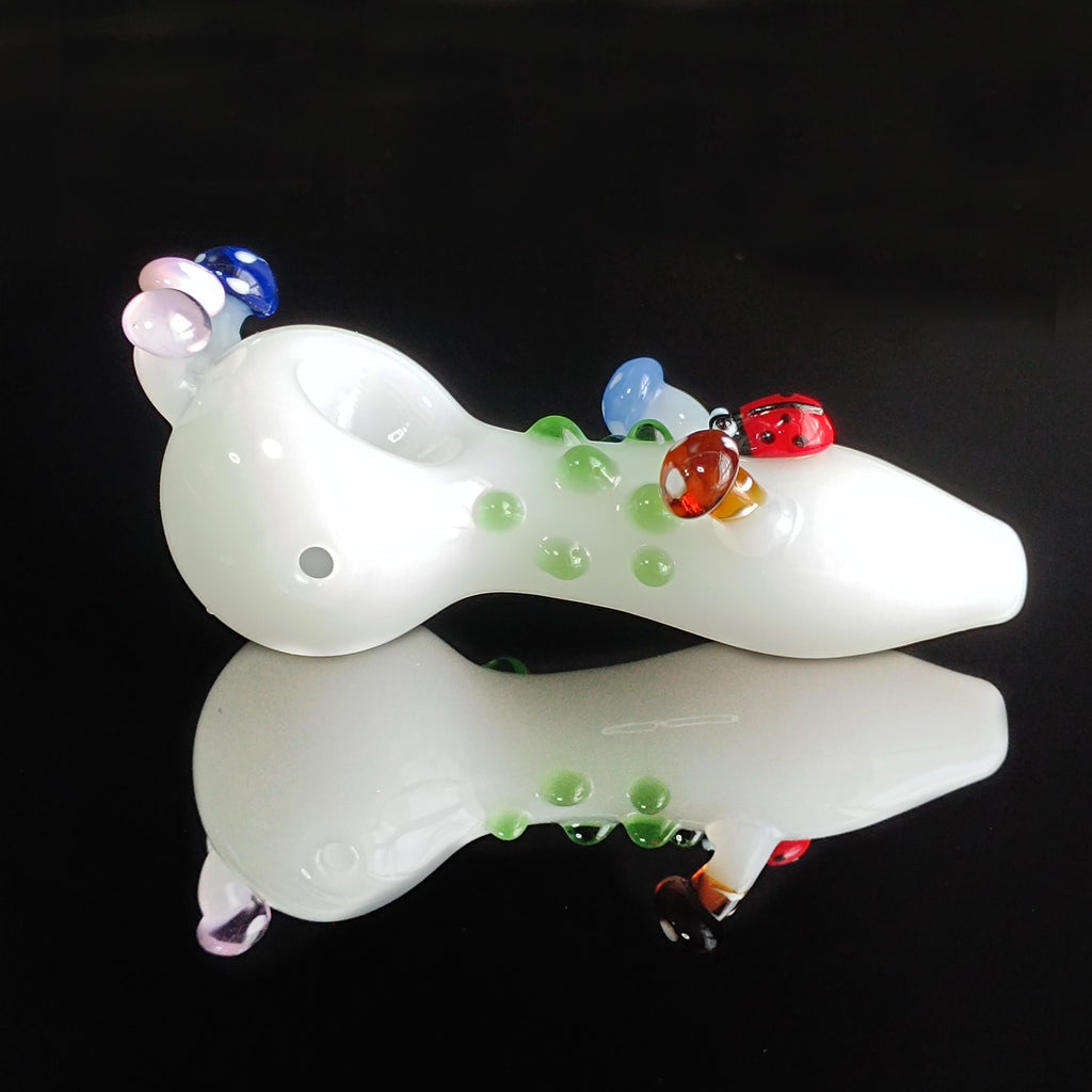 White Ladybug and Mushroom Glass Pipe