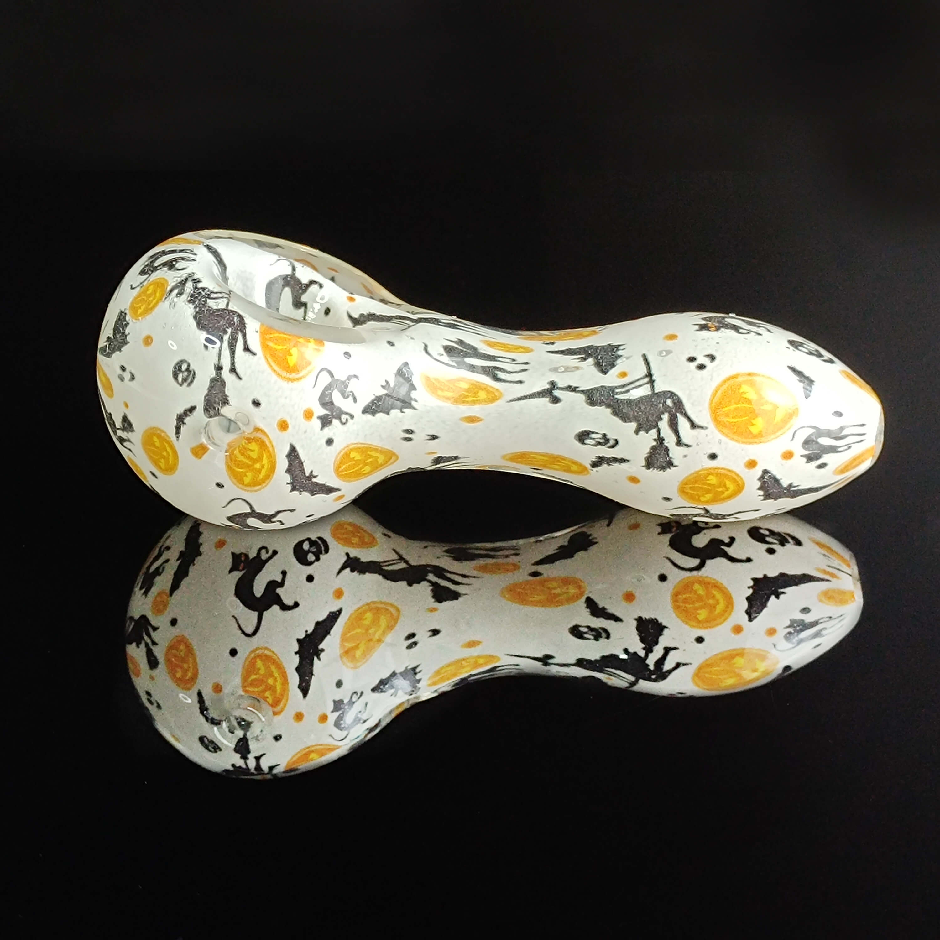 Pumpkin, bat, and black cat Glass Pipe