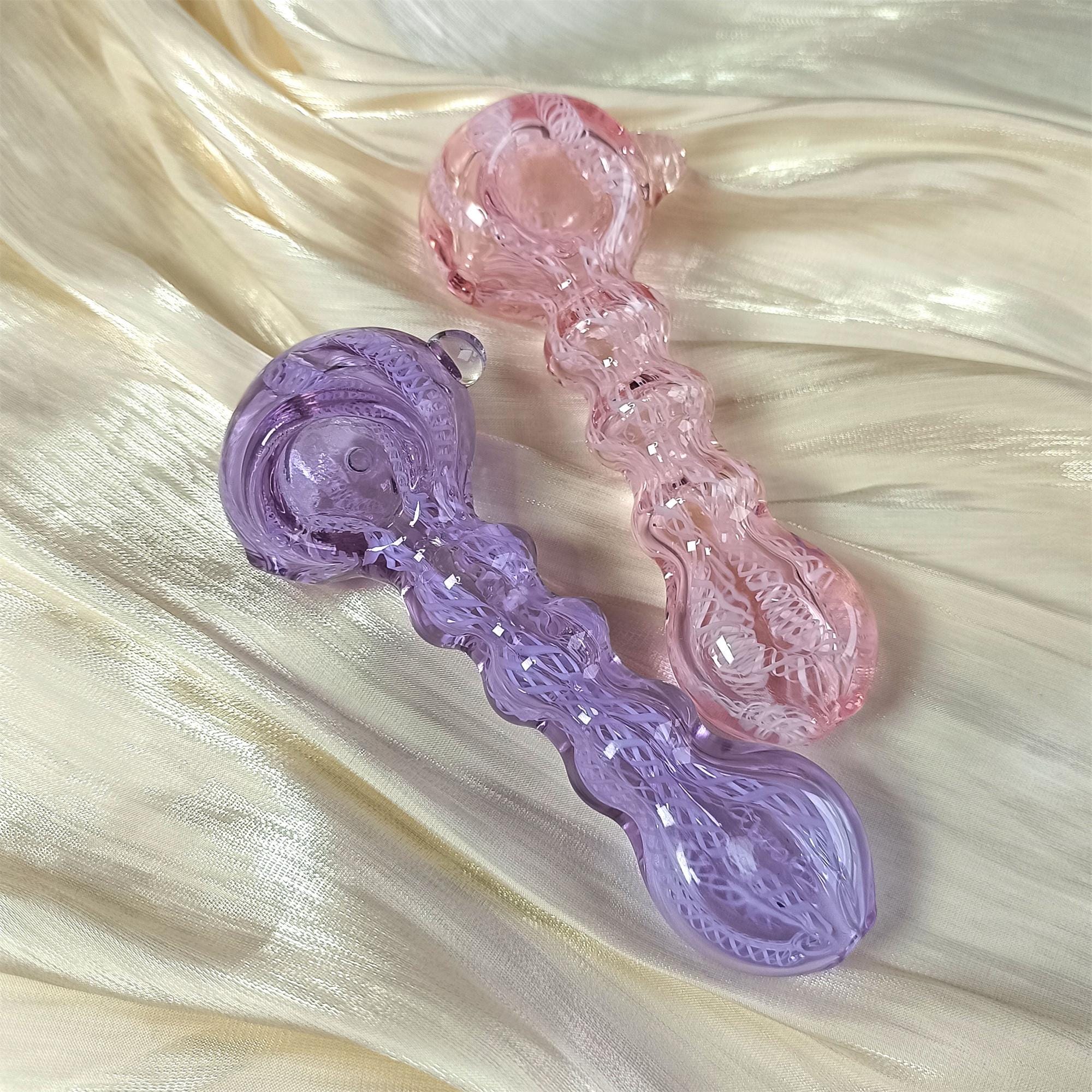 5.5 Inch Glass Smoking Pipe,ClearCute Girly Bowl,Perfect Gift for Her,Pocket Glass Pipe,White Stripes,Spoon Pipe