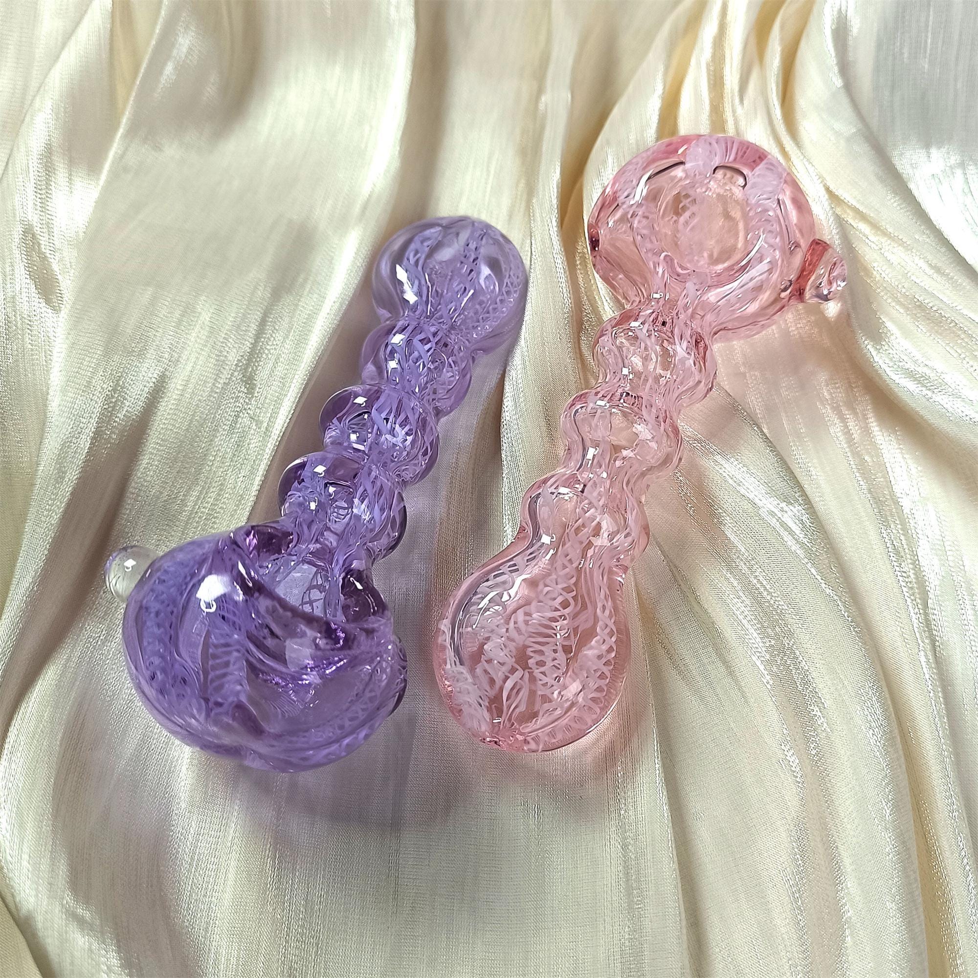 5.5 Inch Glass Smoking Pipe,ClearCute Girly Bowl,Perfect Gift for Her,Pocket Glass Pipe,White Stripes,Spoon Pipe