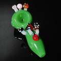 Handmade Green Glass Pipe with Mushroom & Ladybug Accents