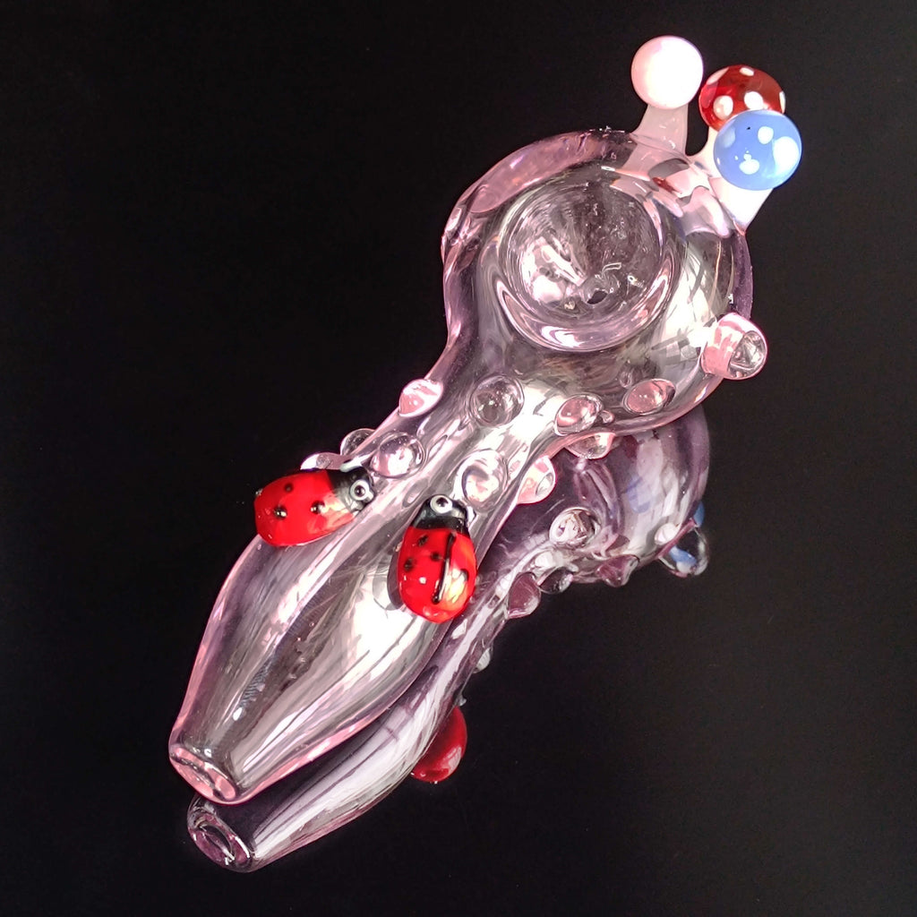 Pink Ladybug and Mushroom Glass Pipe