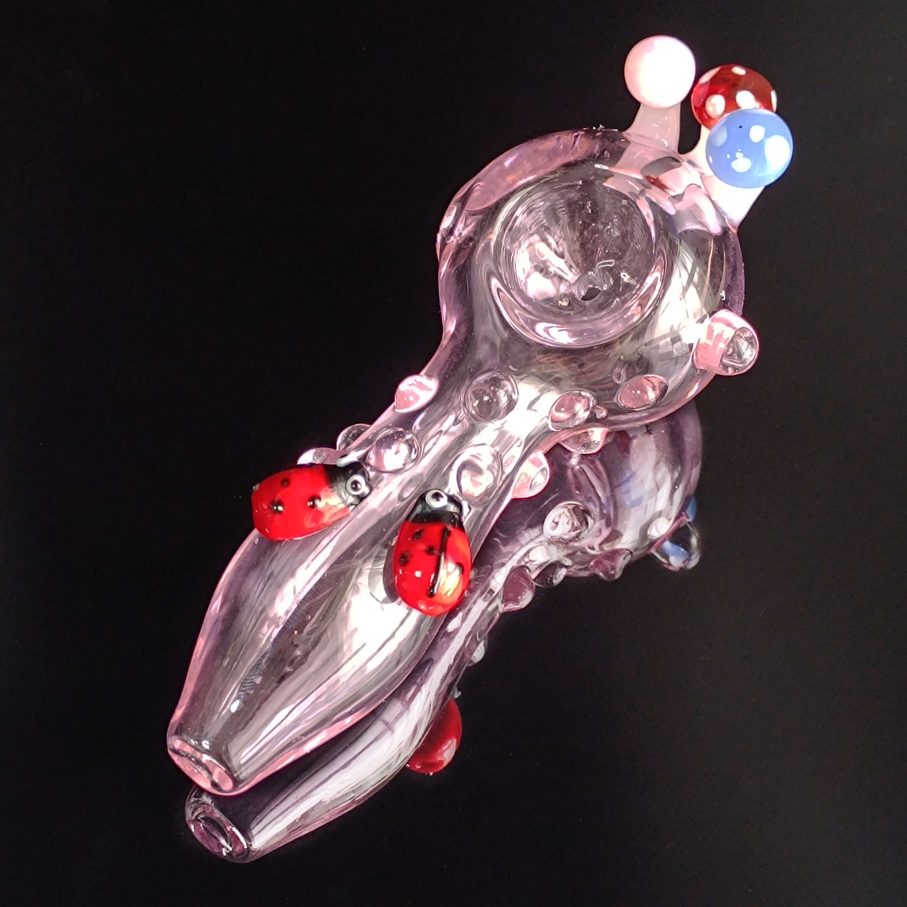 Pink Ladybug and Mushroom Glass Pipe