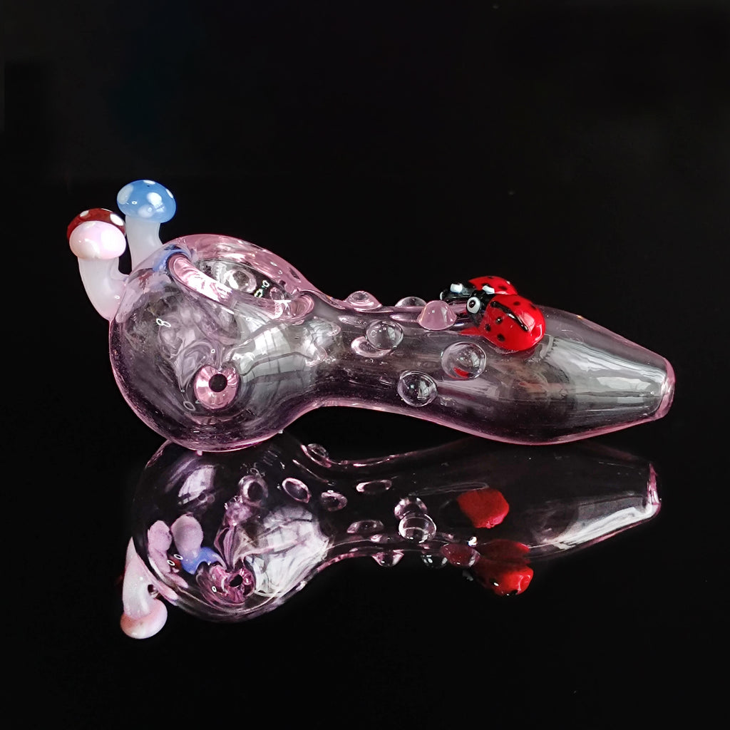 Pink Ladybug and Mushroom Glass Pipe