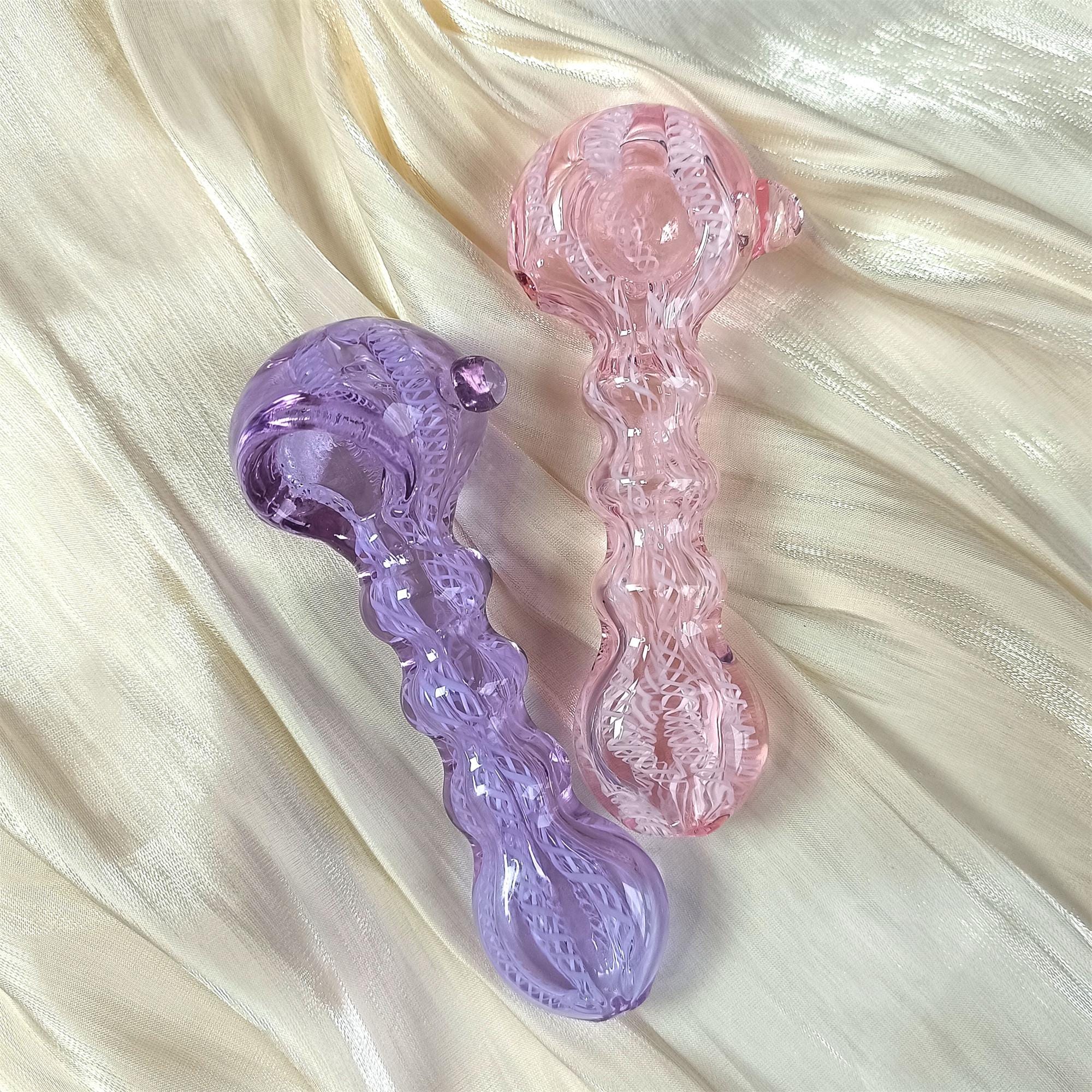 5.5 Inch Glass Smoking Pipe,ClearCute Girly Bowl,Perfect Gift for Her,Pocket Glass Pipe,White Stripes,Spoon Pipe